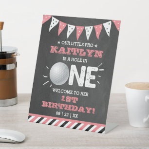 Hole in one Girls Golf 1st Birthday Par-t-shirt Reclamebord Met Voetstuk