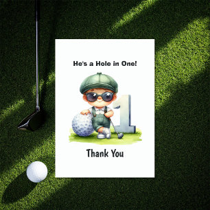 Hole in One Golf 1e verjaardag Bedankkaart