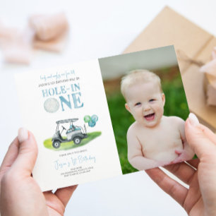 Hole-in-One Golf 1e verjaardag foto uitnodiging