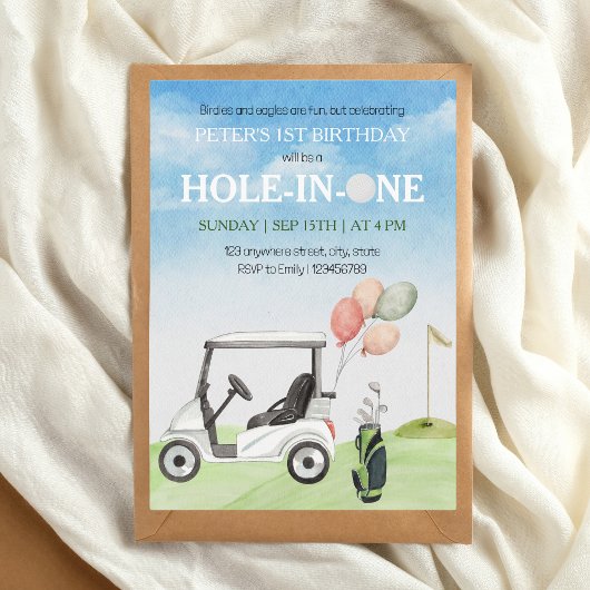 Hole in One Golf 1e Verjaardag Waterverf Kaart
