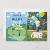 Hole in one Golf 1st Birthday Photo Bedankkaart (Voorkant)