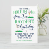 Hole in One Golf First Birthday Waterverf Kaart (Staand voorkant)