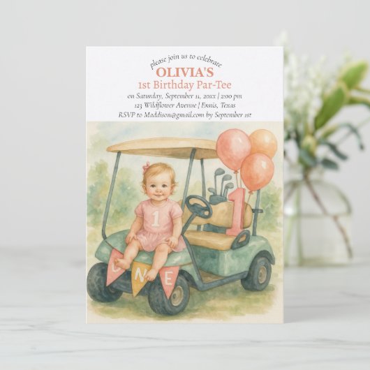 Hole in One Golf Girl 1e Verjaardag Par-Tee Kaart (Staand voorkant)
