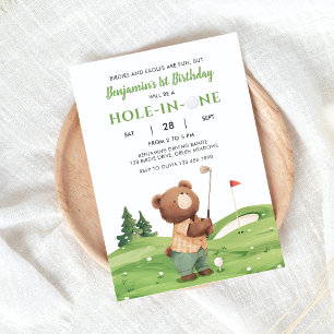 Hole In One Golf Groen Eerste Verjaardag Par-Tee Kaart