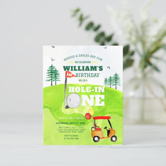Hole in One Golf Par-t-shirt 1e Verjaardagsuitnodi (Staand voorkant)