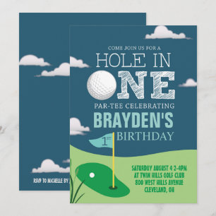 Hole in One Golf Theme Boys First Birthday Kaart