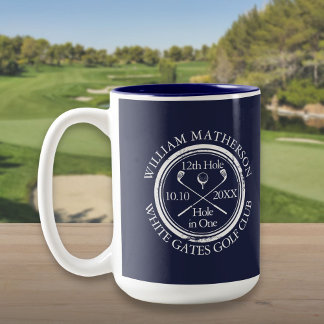 Hole in One Navy Blauwe Gepersonaliseerde Golf Tweekleurige Koffiemok