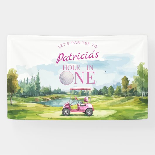 Hole In One Pink Golf 1st Birthday  Spandoek (Horizontaal)