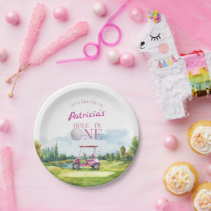 Hole In One Roze Golf 1e Verjaardag Papieren Bordje