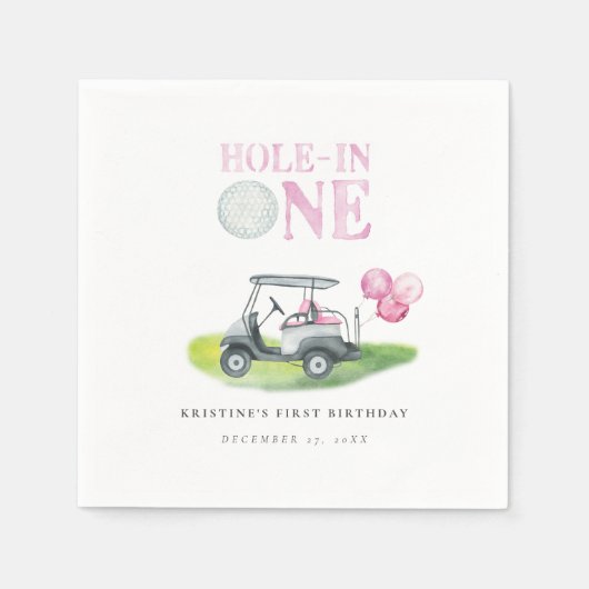 Hole-in-One Roze Golf Cart Party Servet (Voorkant)