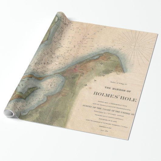  Hole Map van de wijngaard van Martha (1847) Cadeaupapier (Uitgerold)