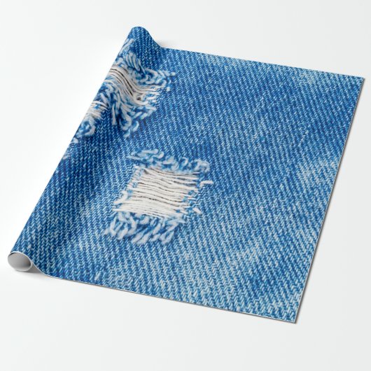 Hole op Denim Jeans. Ripped Destroyed Torn Blue je Cadeaupapier (Uitgerold)