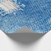 Hole op Denim Jeans. Ripped Destroyed Torn Blue je Cadeaupapier (Hoek)