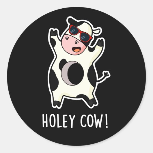 Holey Koe Funny Animal Pun Dark BG Ronde Sticker (Voorkant)