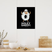 Holey Sheep Funny Animal Pun Dark BG Poster (Keuken)