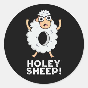 Holey Sheep Funny Animal Pun Dark BG Ronde Sticker