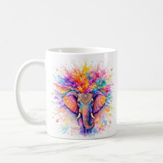 Holi Festival Elephant Watercolor Ceramic Mug (Gauche)