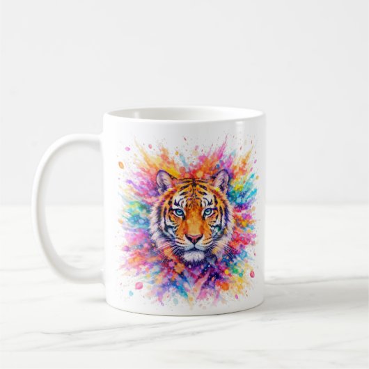 Holi Festival Tiger Watercolor Artistic Mug (Gauche)