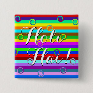 HOLI kleurde Stripes zwaaien patroon + uw ideeën Vierkante Button 5,1 Cm