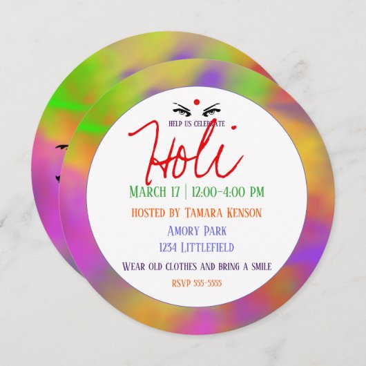 Holi poeder en ogen kaart (Voorkant / Achterkant)