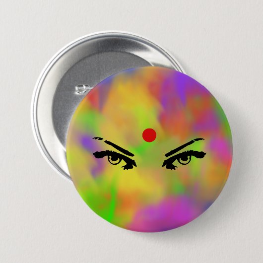 Holi poeder en ogen ronde button 7,6 cm (Voorkant /achterkant)
