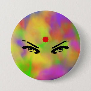 Holi poeder en ogen ronde button 7,6 cm