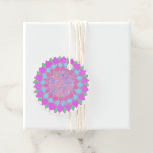 Holi verf splash bloemige rangoli bedankjes labels (In situ)