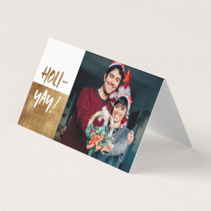 HOLI-YAY! Fun Script Gold Holiday Kaart