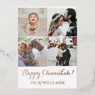 Holiday 4 Foto's Happy Chanukah Family White Folie Folie Feestdagenkaart