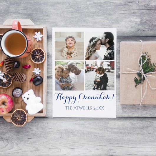 Holiday 4 Photos Happy Chanukah Family White Feestdagenkaart