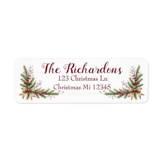 Holiday Address Label with Pine Branches and Bow (Voorkant)