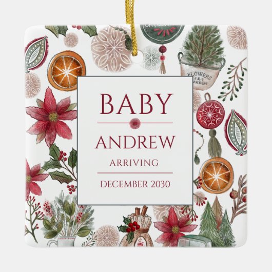 Holiday Baby Announcement Keepsake Christmas Keramisch Ornament (Voorkant)