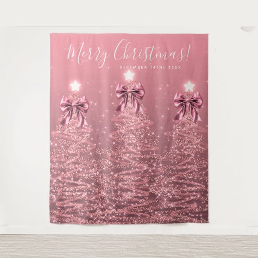 Holiday Backdrop Blush Pink Christmas Trees Bows Wandkleed (Voorkant)