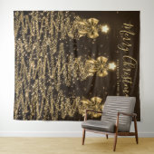 Holiday Backdrop Gold Christmas Trees w/ Bows Wandkleed (In Situ (horizontaal))