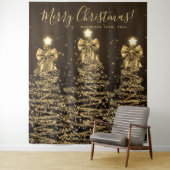 Holiday Backdrop Gold Christmas Trees w/ Bows Wandkleed (In situ)