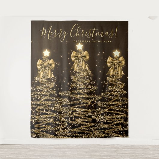 Holiday Backdrop Gold Christmas Trees w/ Bows Wandkleed (Voorkant)