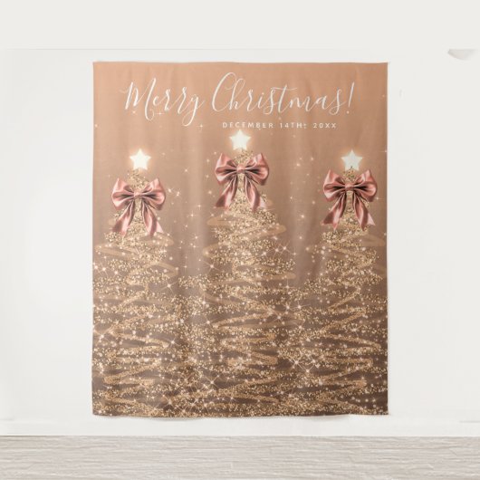 Holiday Backdrop Rose Gold Christmas Trees Bows Wandkleed (Voorkant)