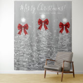 Holiday Backdrop Silver Christmas Trees Red Bows Wandkleed (In situ)