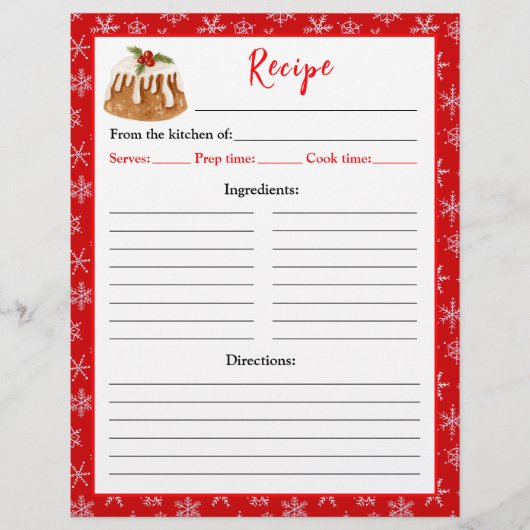 Holiday Baking Christmas Pudding Recipe Page Flyer (Voorkant)