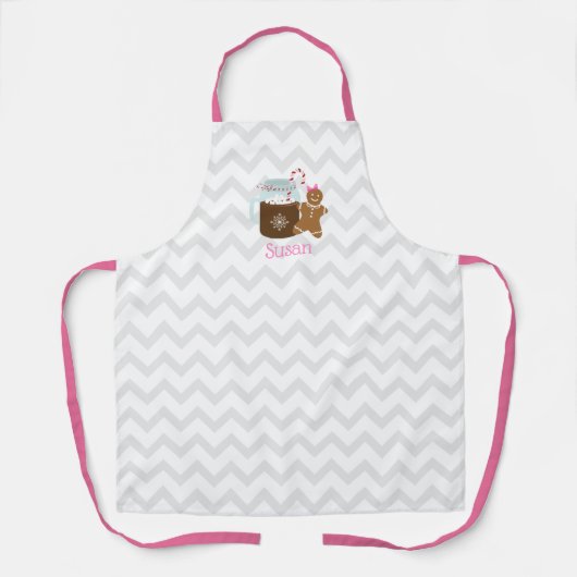 Holiday Baking Gingerbrood Girl Chevron Pattern Schort (Voorkant)