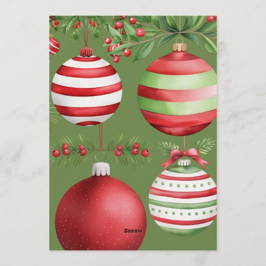 Holiday baubles Red & Green Christmas Party Kaart (Achterkant)