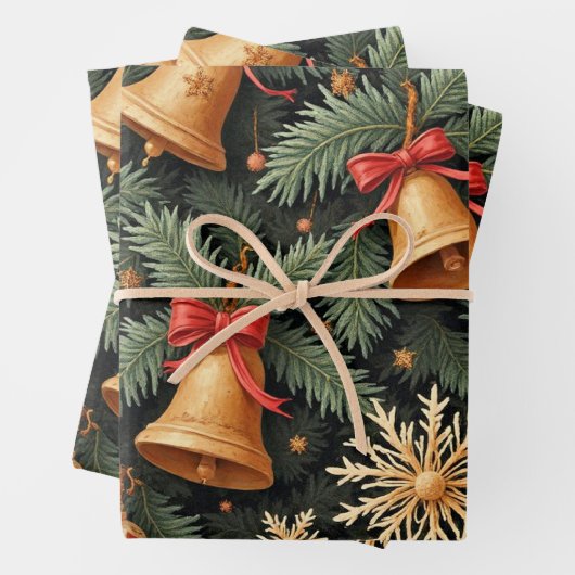 Holiday Bells, Decorative Christmas Pattern, Inpakpapier Vel (In situ)