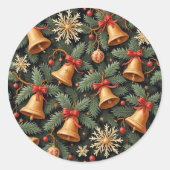 Holiday Bells, Decorative Christmas Pattern, Ronde Sticker (Voorkant)