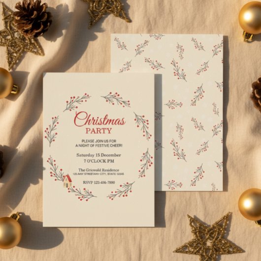 Holiday Berry Branch Christmas Party Invitation