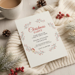 Holiday Berry Branch Christmas Party Invitation Kaart