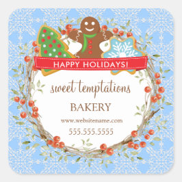 Holiday Berry Wreath Kerstkoekje Vierkante Sticker
