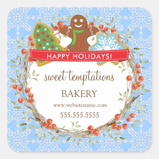 Holiday Berry Wreath Kerstkoekje Vierkante Sticker (Voorkant)