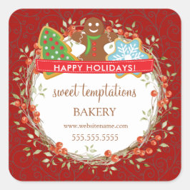 Holiday Berry Wreath Kerstkoekje Vierkante Sticker