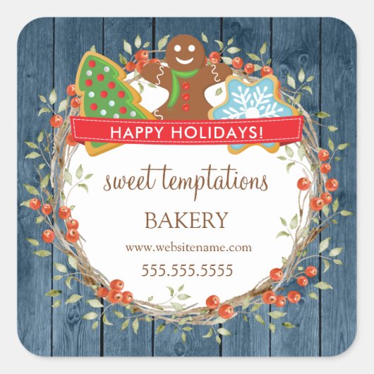 Holiday Berry Wreath Kerstkoekje Vierkante Sticker (Voorkant)