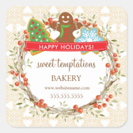 Holiday Berry Wreath Kerstkoekje Vierkante Sticker